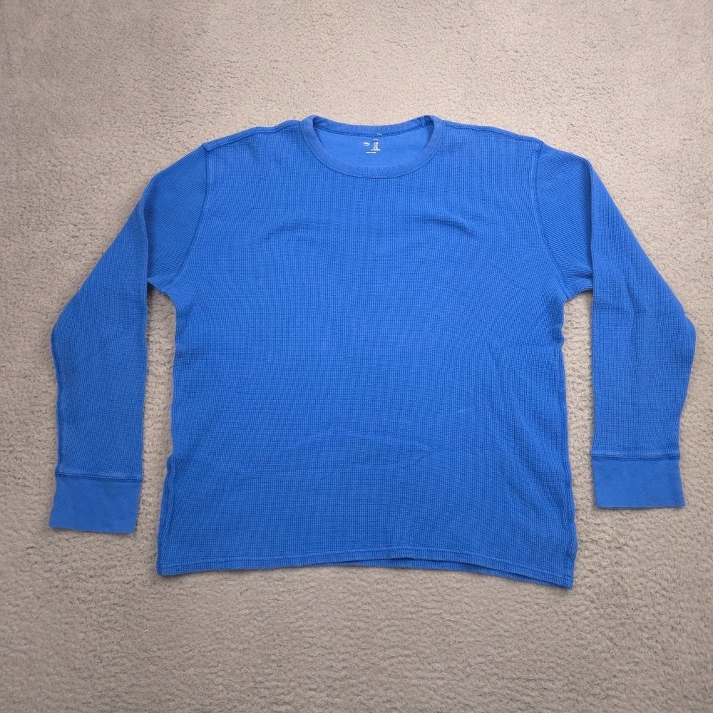 Gap Thermal‎ Long Sleeve Shirt Mens Cotton Waffle Knit Blue XL Casual Crewneck